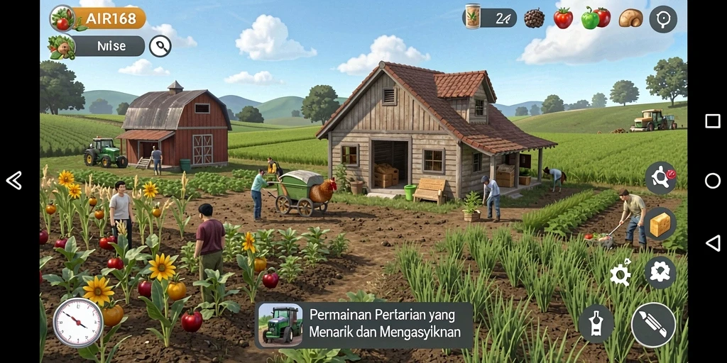 Tampilan menarik dari gameplay AIR168 yang menampilkan aktivitas pertanian.