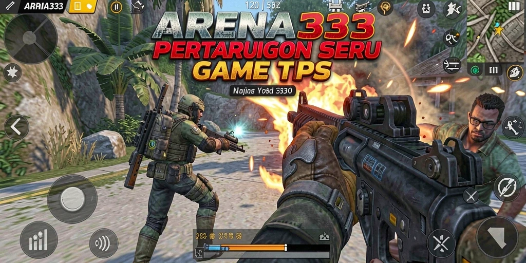 Screenshot ARENA333 menampilkan aksi seru dalam gameplay TPS.