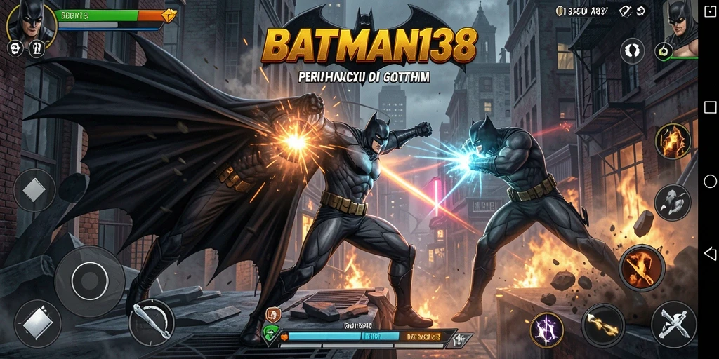 Tampilan aksi epik Batman melawan musuh di Gotham.