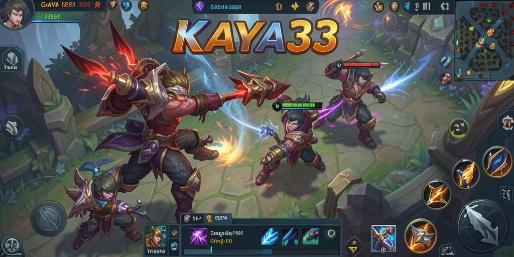 Screenshot gameplay KAYA33 dengan pertempuran seru dan karakter yang dinamis.