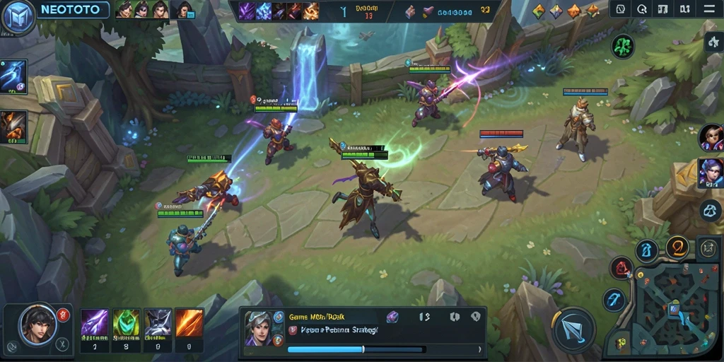 Tampilan gameplay seru dalam NEOTOTO dengan aksi MOBA yang mendebarkan.