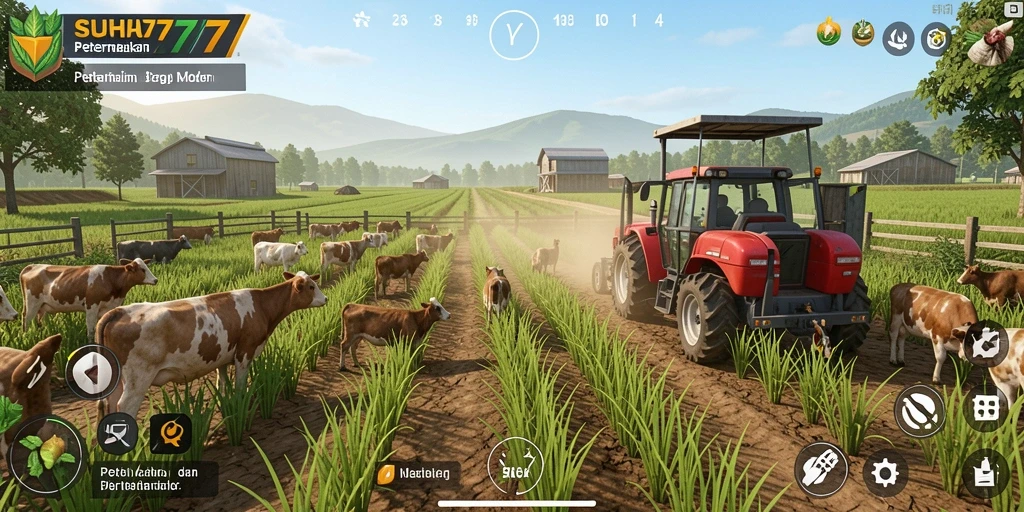 Tampilan gameplay SUHU777 dengan aktivitas bertani yang seru.